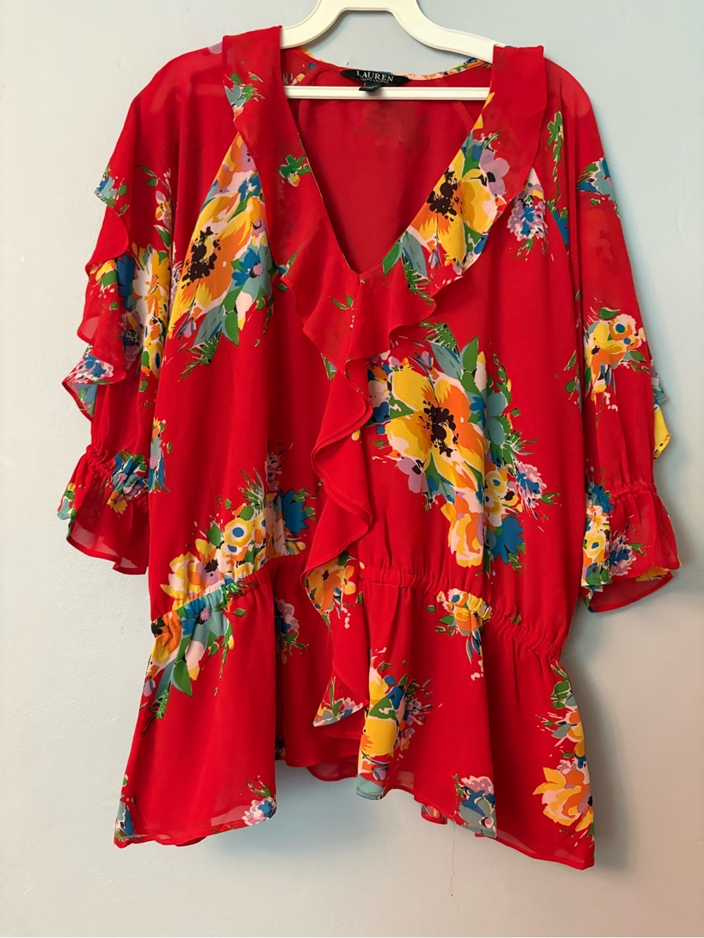 Ralph Lauren Red Floral Tiered Skirt and Blouse Set - XL - Picture 9 of 13
